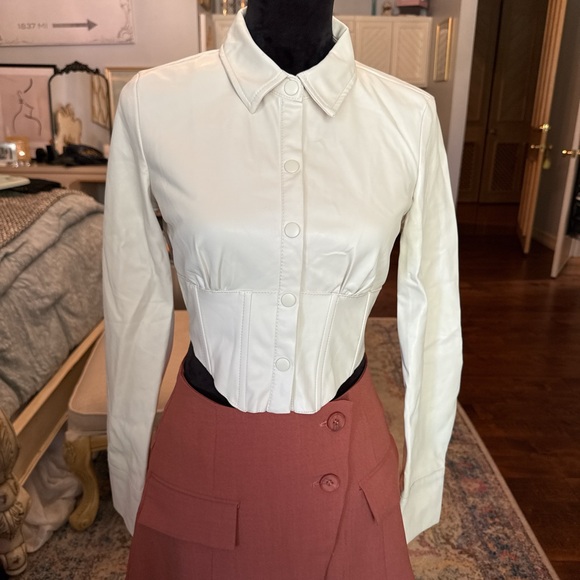 Bershka Tops - Bershka Cream Button-Front Fitted Leather Shirt